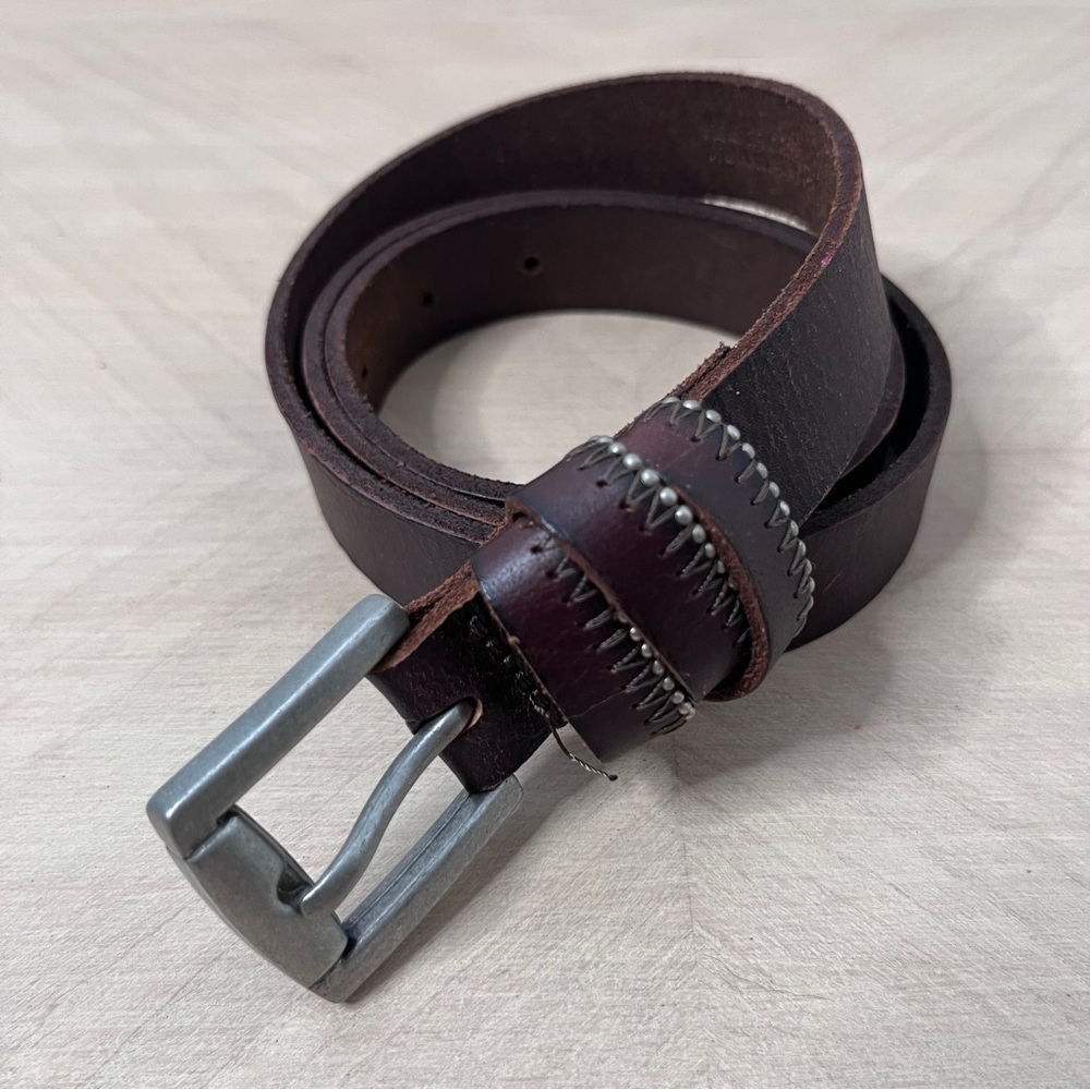 Brown leather 1" belt with 3 strap loop with metal edges size S/M made in India